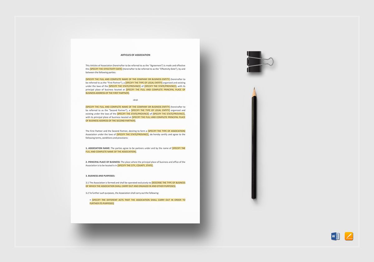 articles of association sample for new businesses