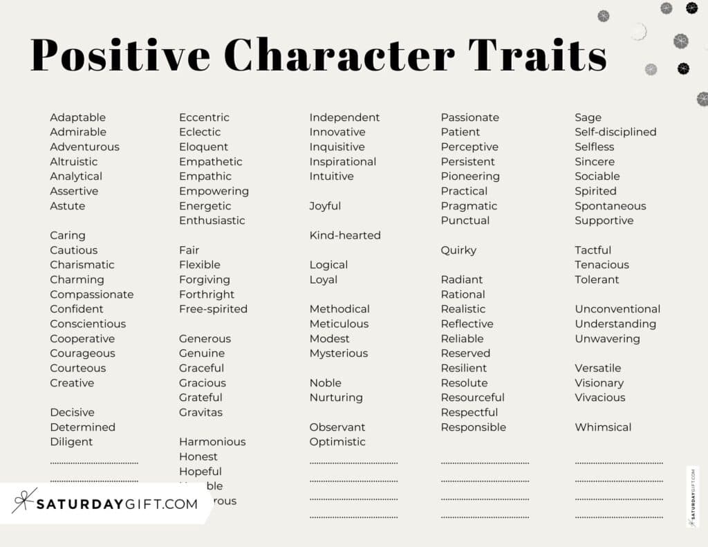 character traits examples for personal growth