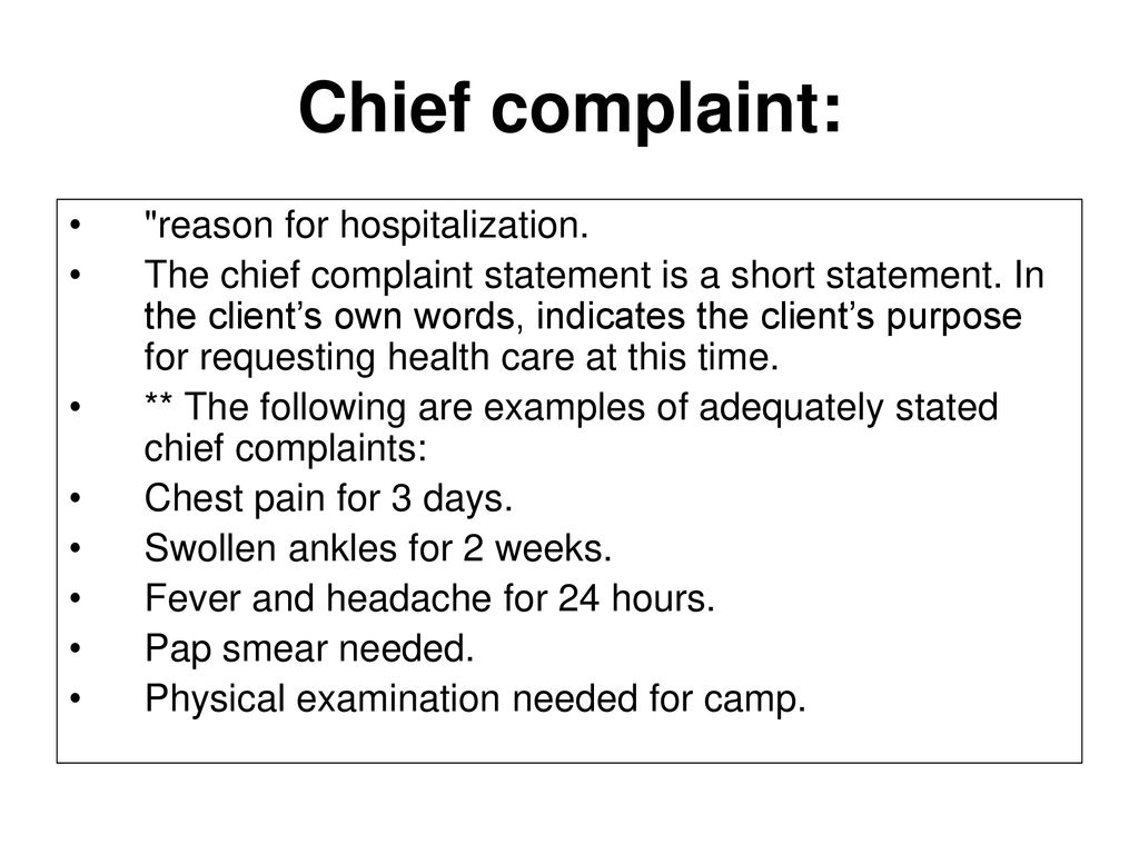 chief complaint examples in patient care