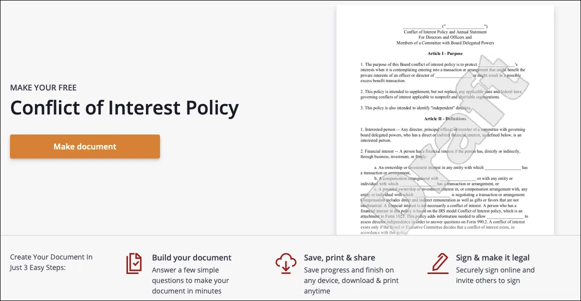 conflict of interest policy example for organizations