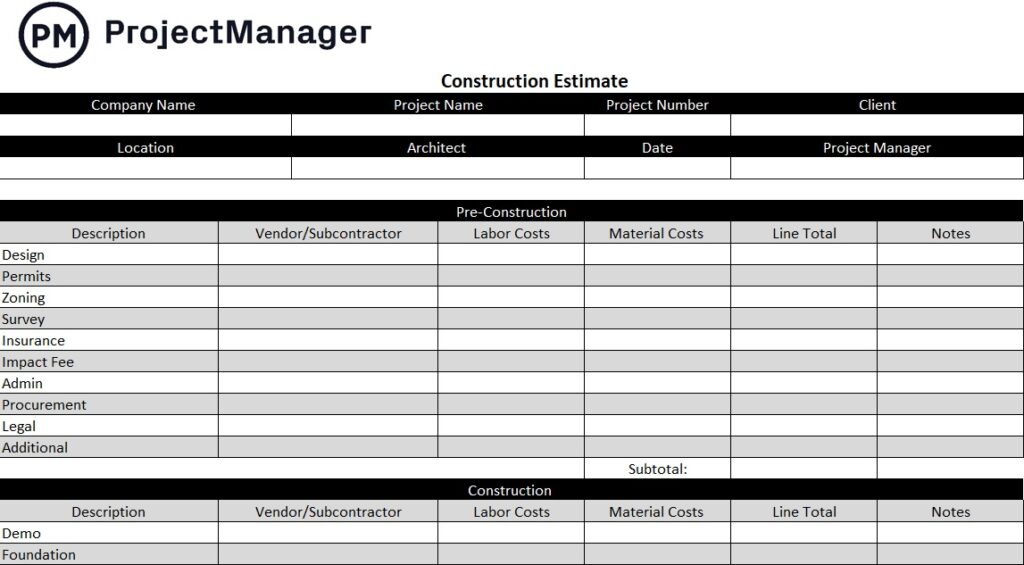 construction estimate template examples for success