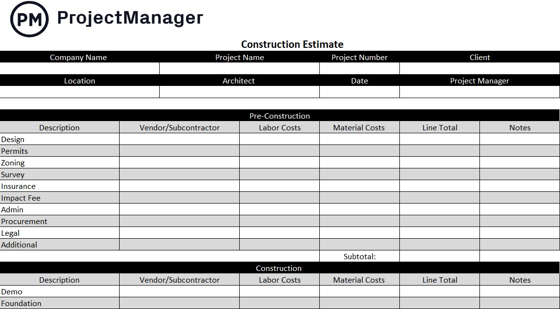 construction estimate template examples for success