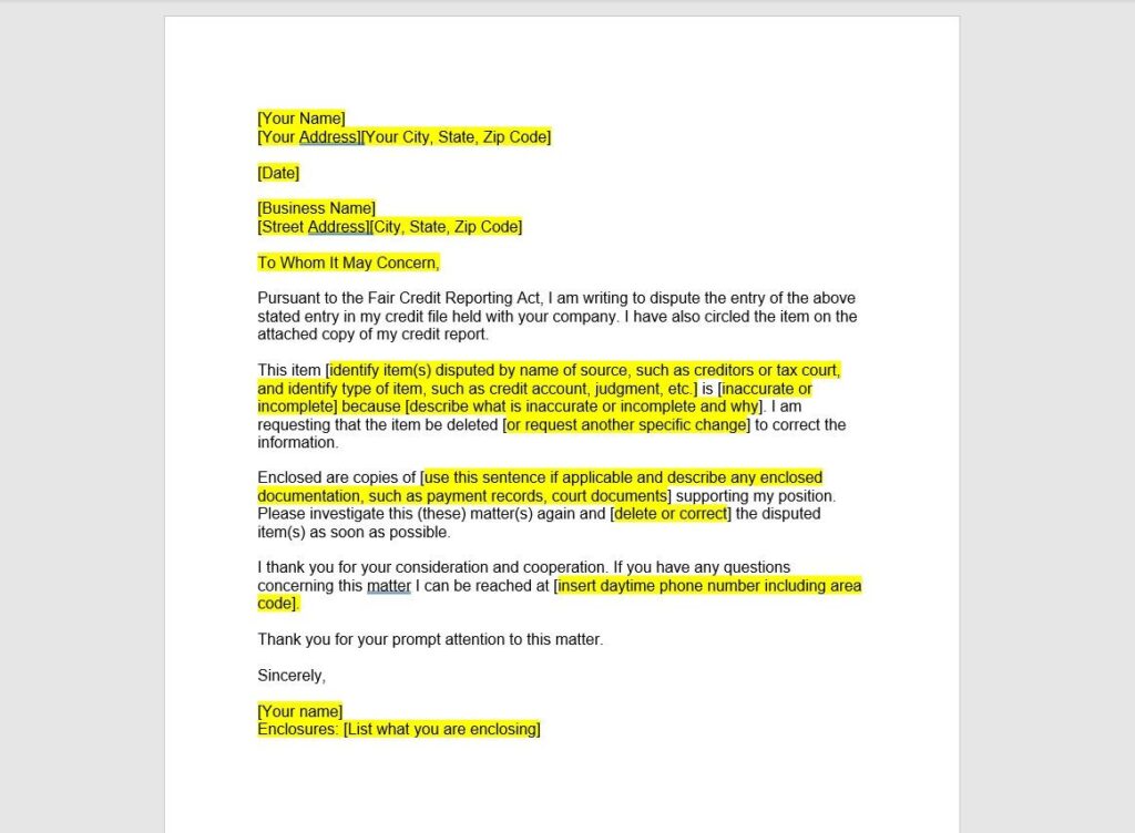 credit dispute letter template examples you can use
