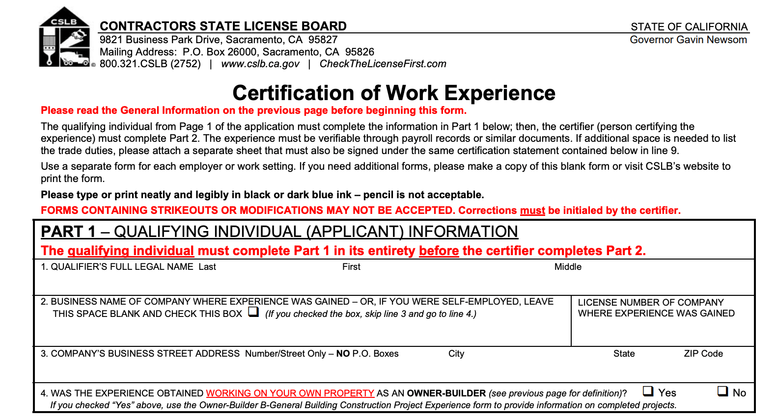 cslb certification of work experience sample key examples explained