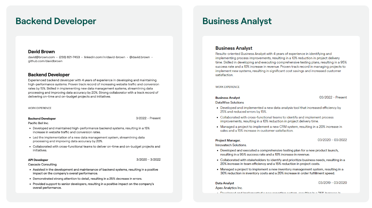 cv format examples for every career stage