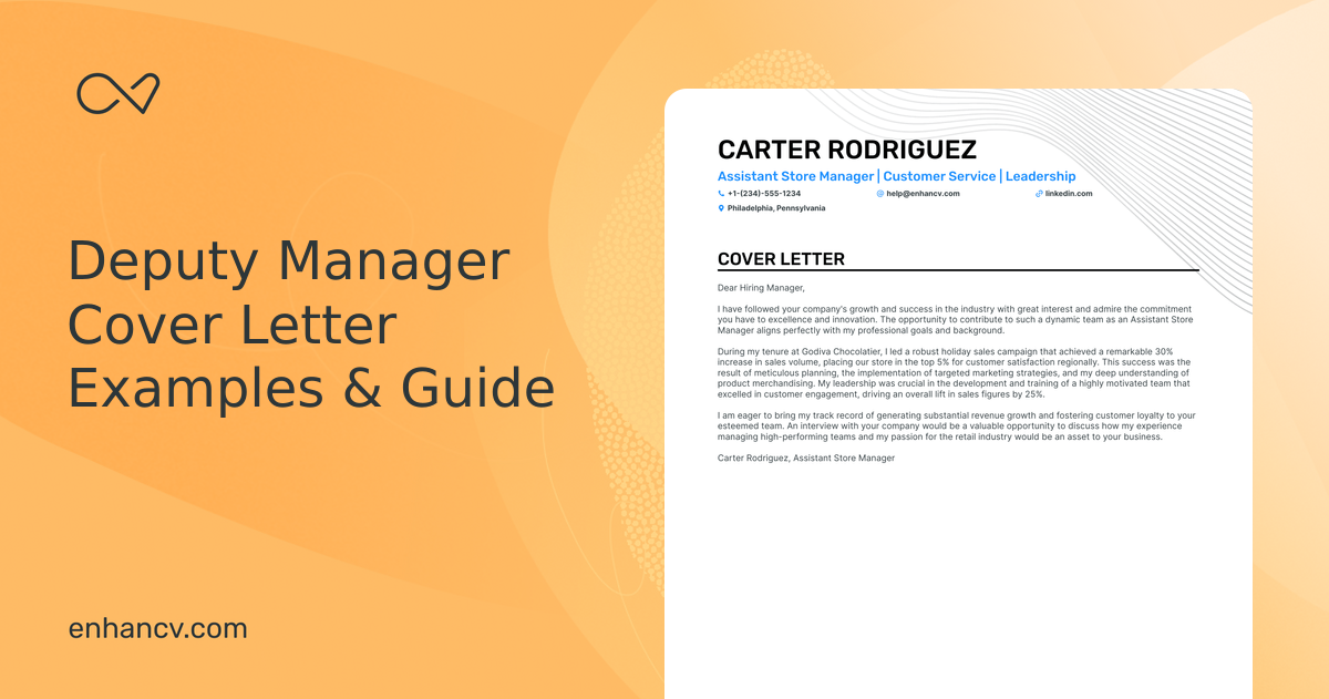 deputy manager of customer service cover letter examples