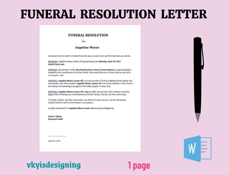 Elegant Examples of Black Printable Church Funeral Resolution PDF