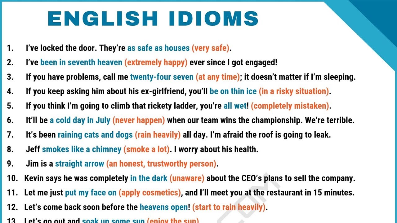 english idioms and their meanings explained
