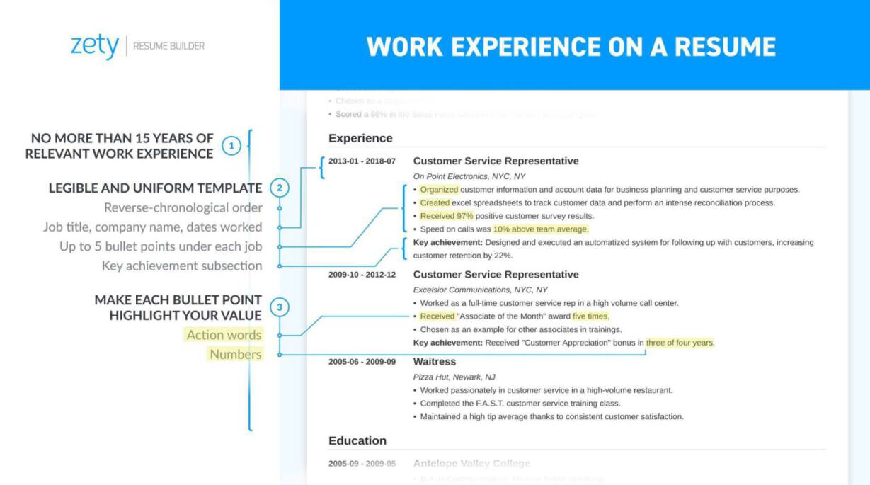examples for the experience section of resume