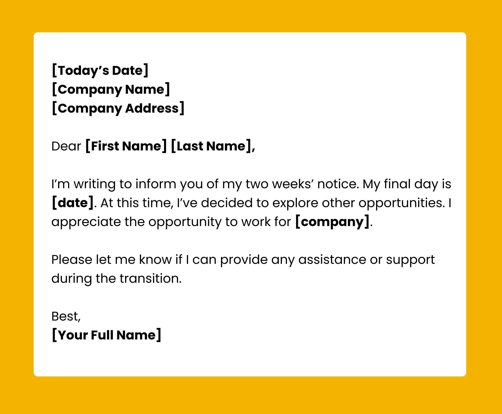 examples of a 2 week notice for resignation