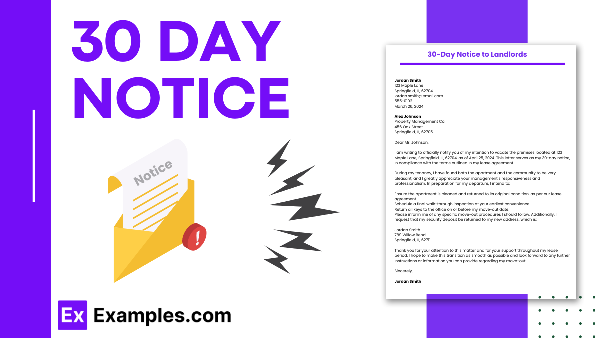 examples of a 30 day notice to landlord
