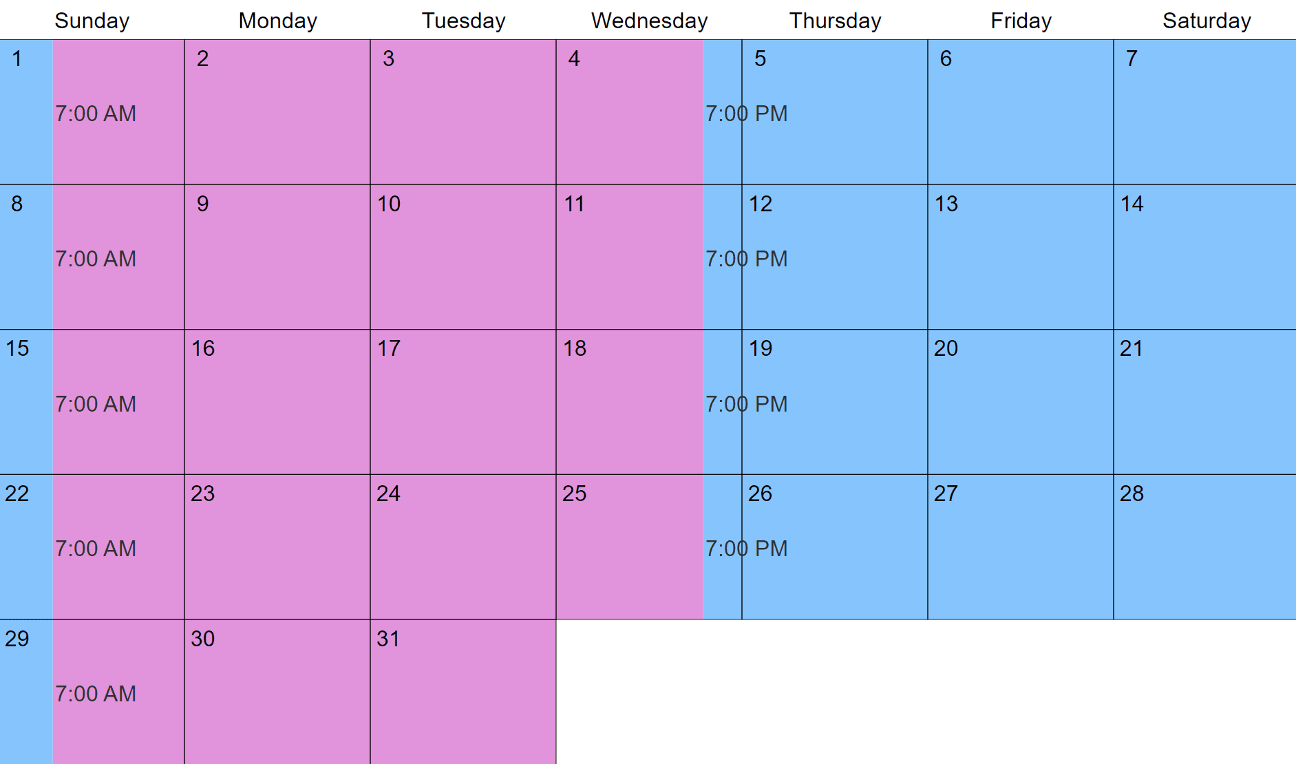 examples of a 50 50 custody schedule
