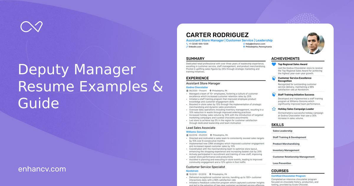 examples of a deputy manager of customer service cv