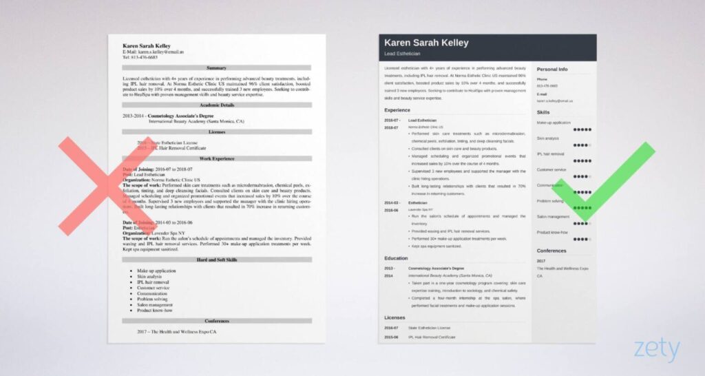 examples of a winning esthetician resume