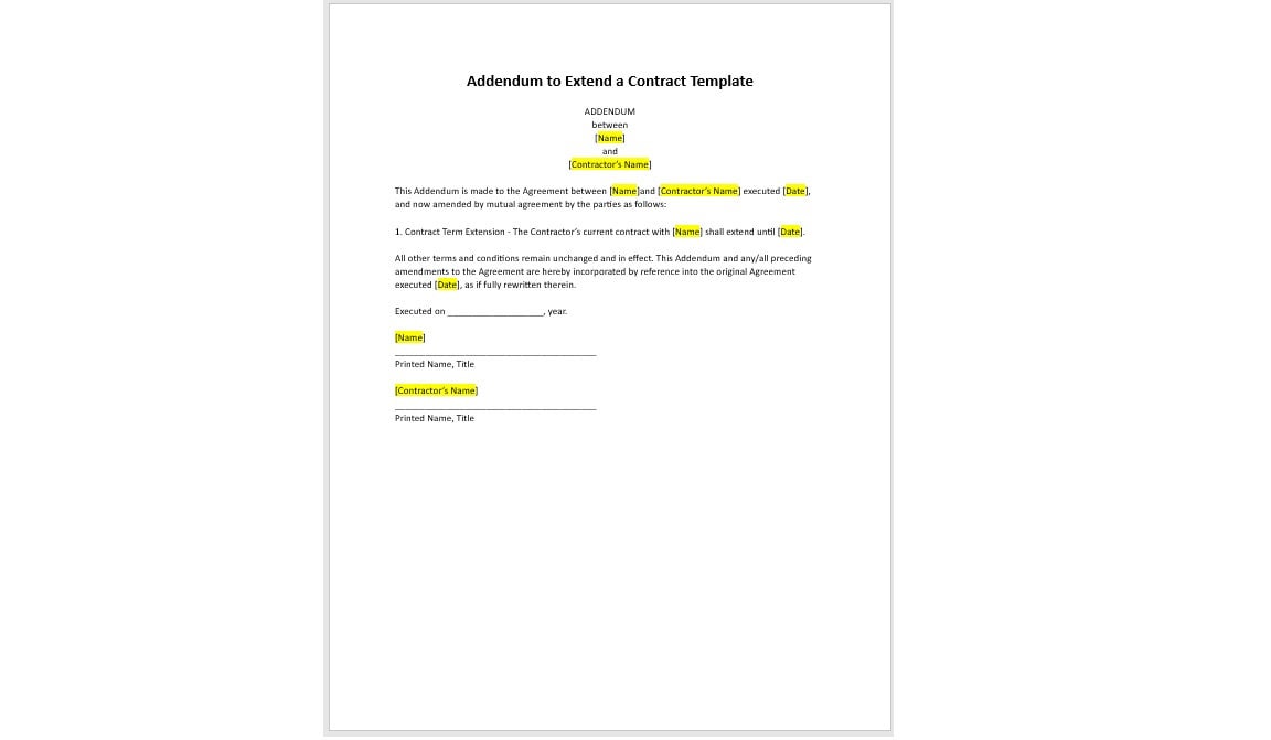 Examples of an Addendum to a Contract