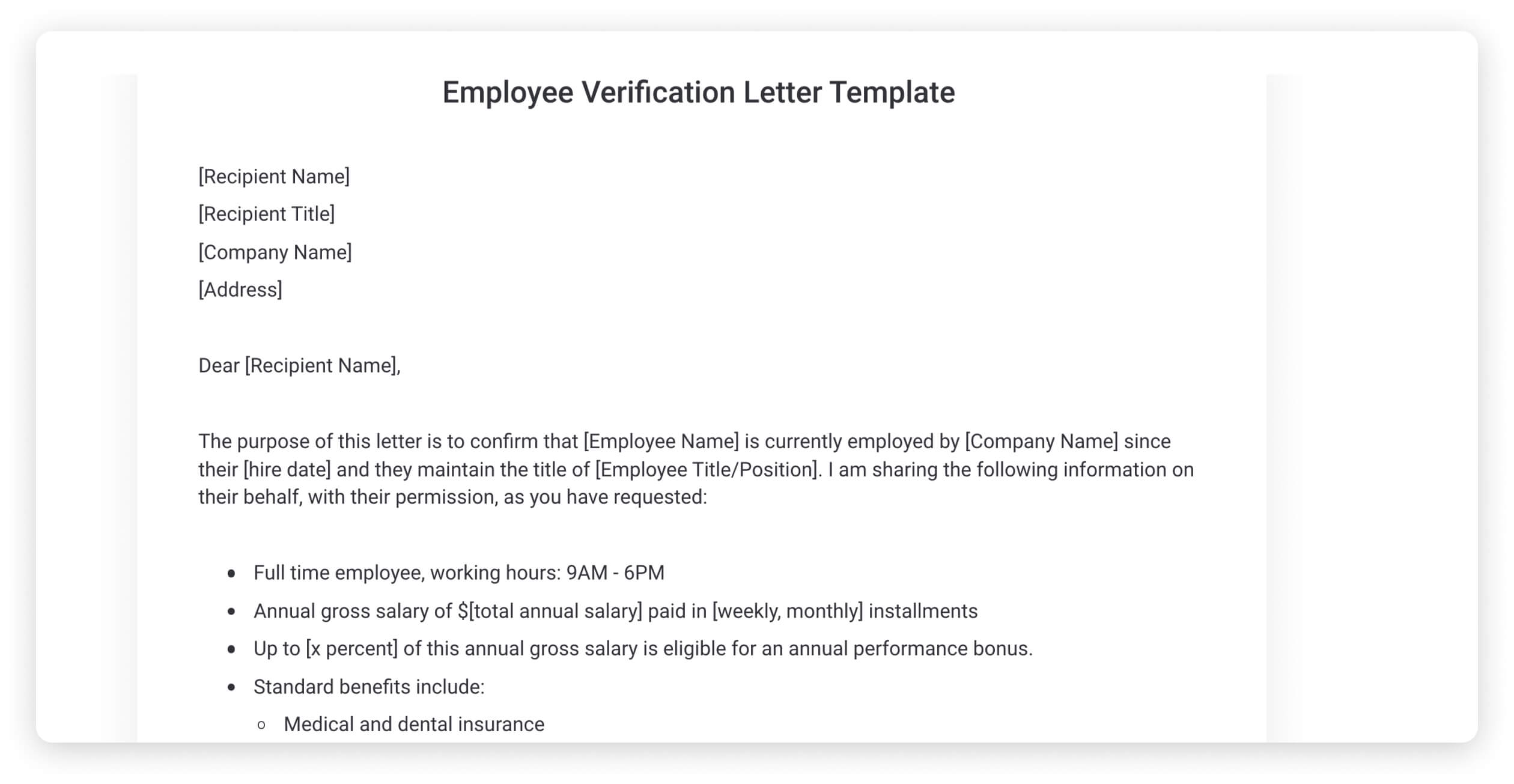 examples of an employment verification letter