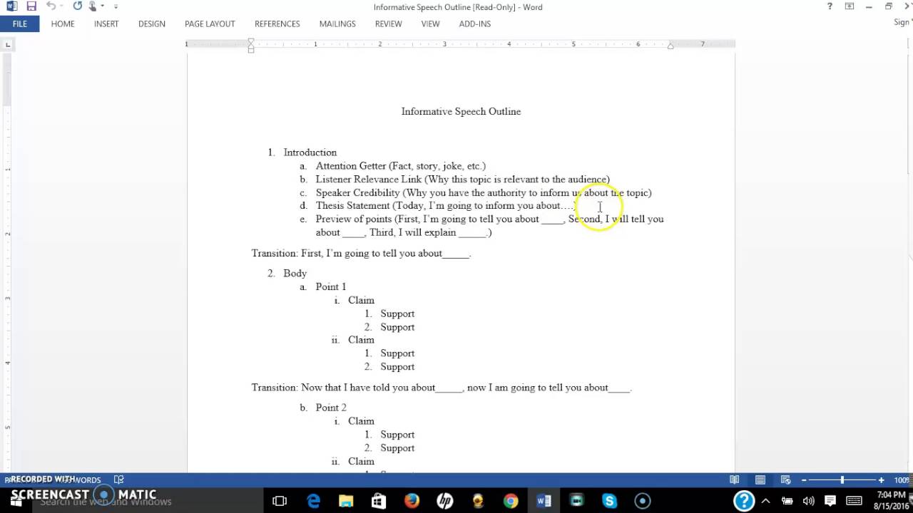 examples of an informative speech outline