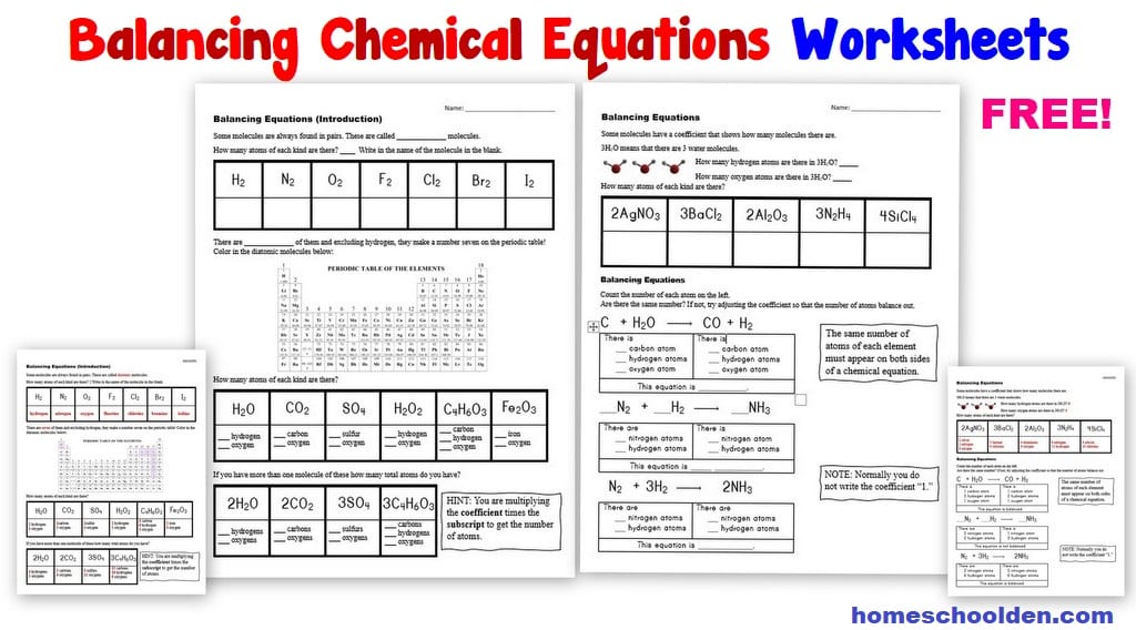 examples of balancing chemical equations worksheets