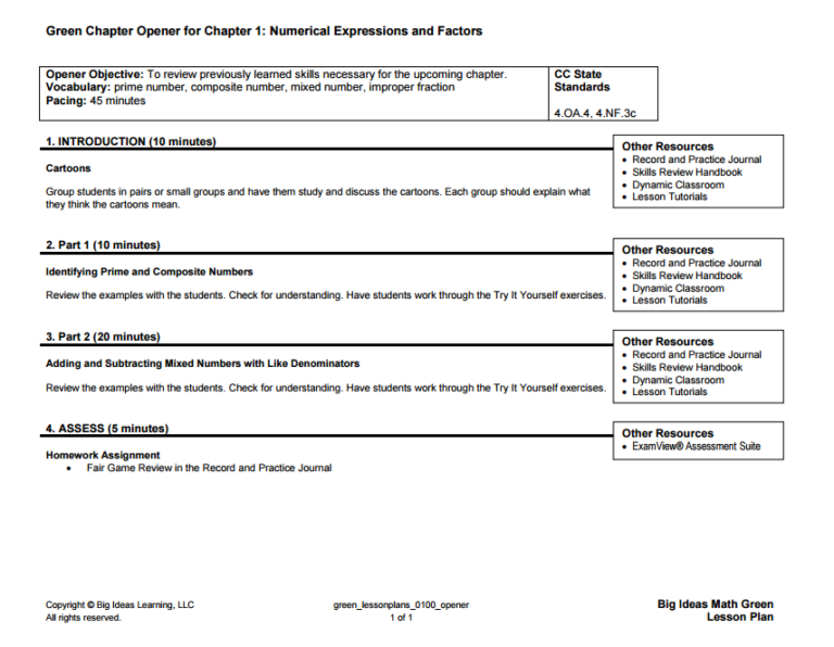 Examples of Big Ideas in Lesson Plans
