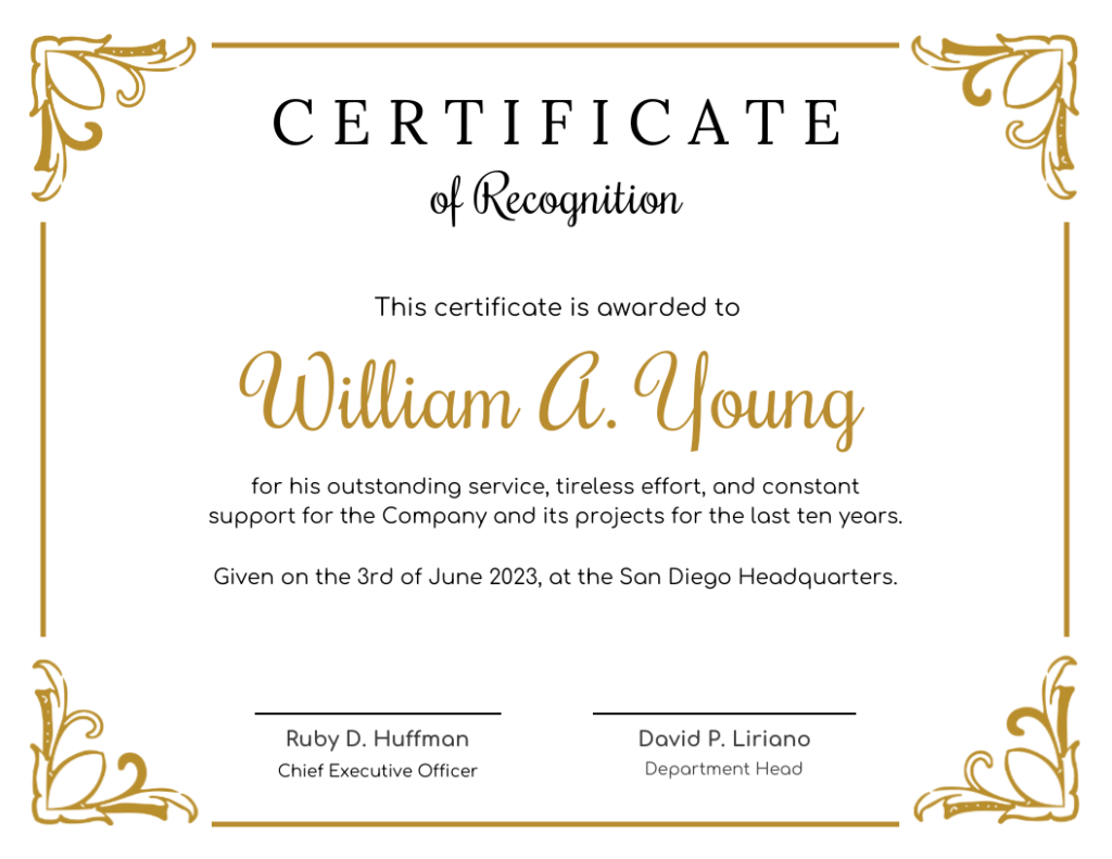 examples of certificate of recognition templates