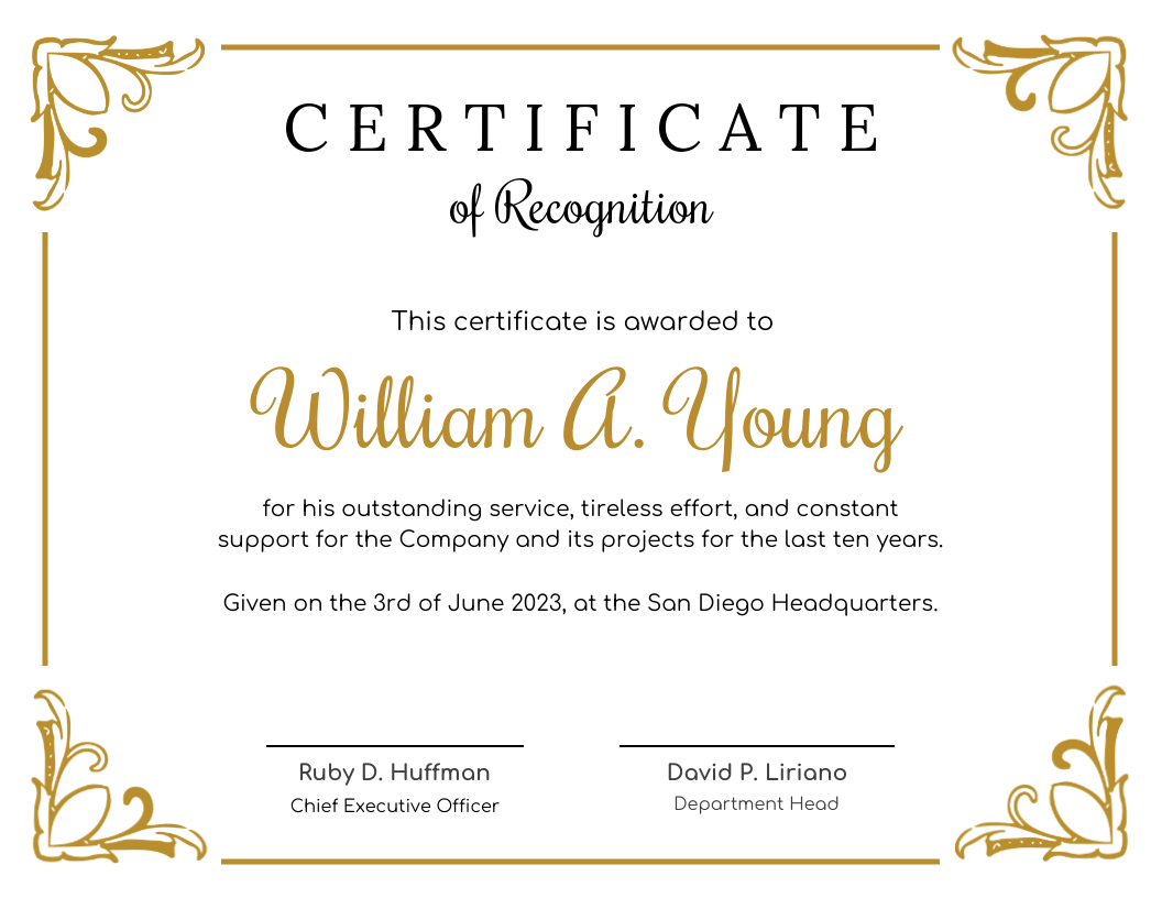 examples of certificate of recognition templates