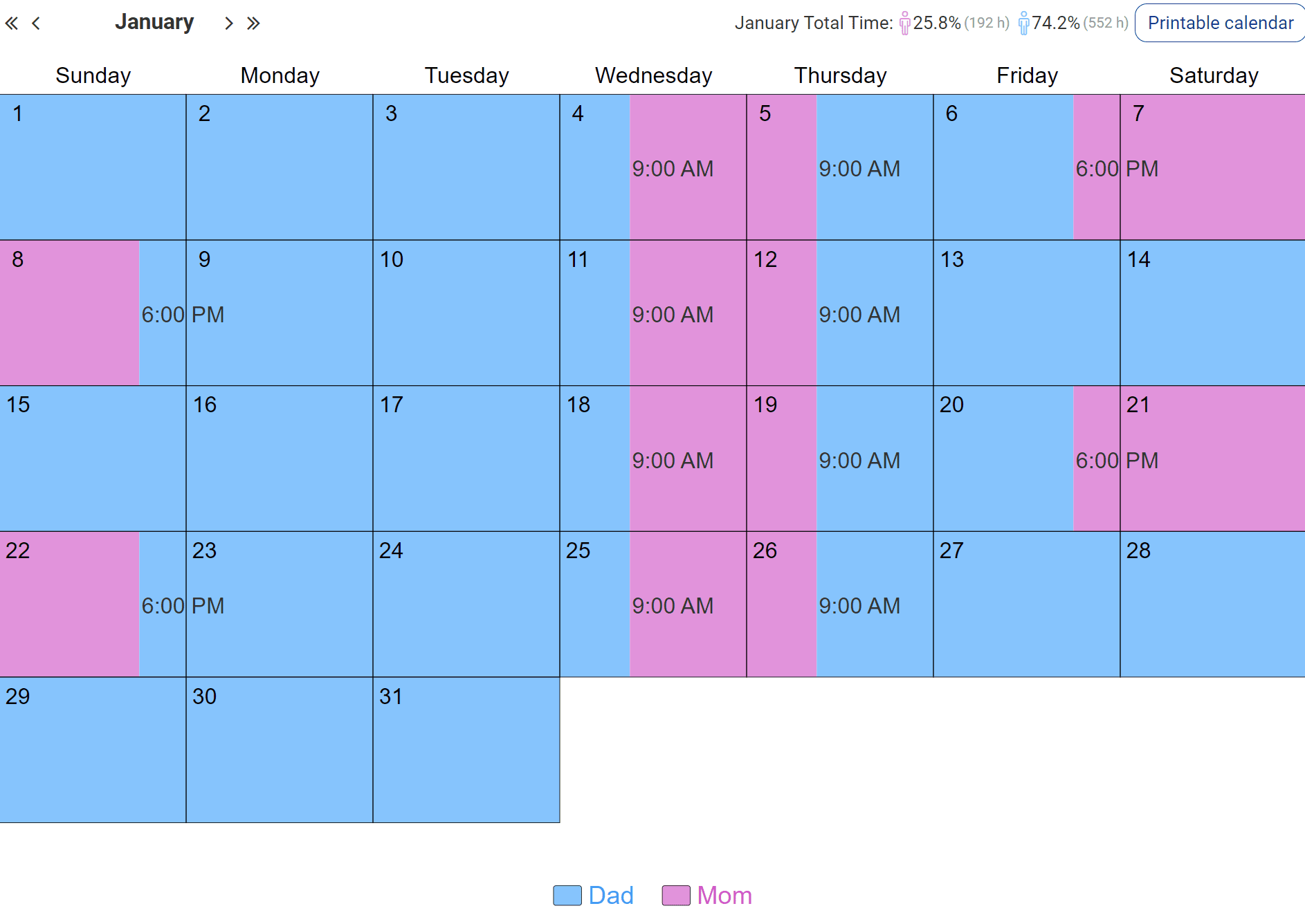 examples of custody schedules for co parenting