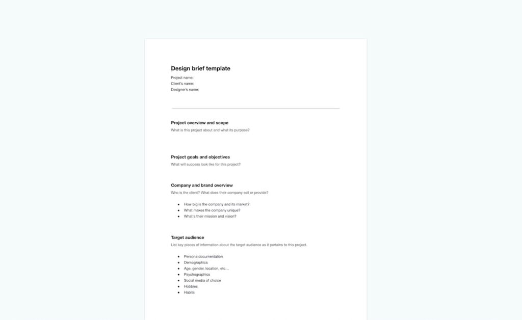 examples of design brief for successful projects