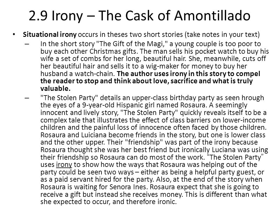 examples of dramatic irony in cask of amontillado