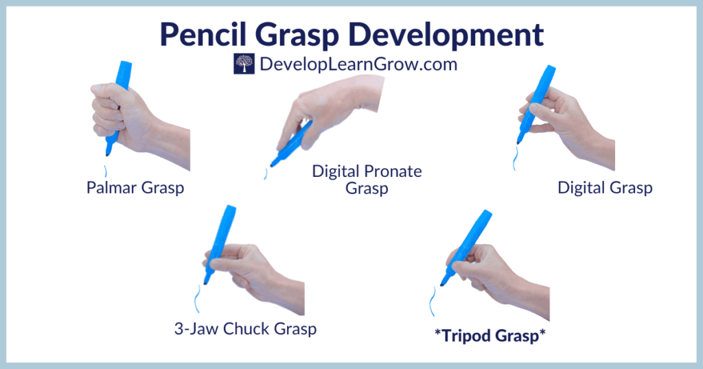 examples of grasping a toy writing with a pencil for kids