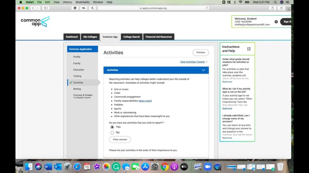 examples of honors for common app applications