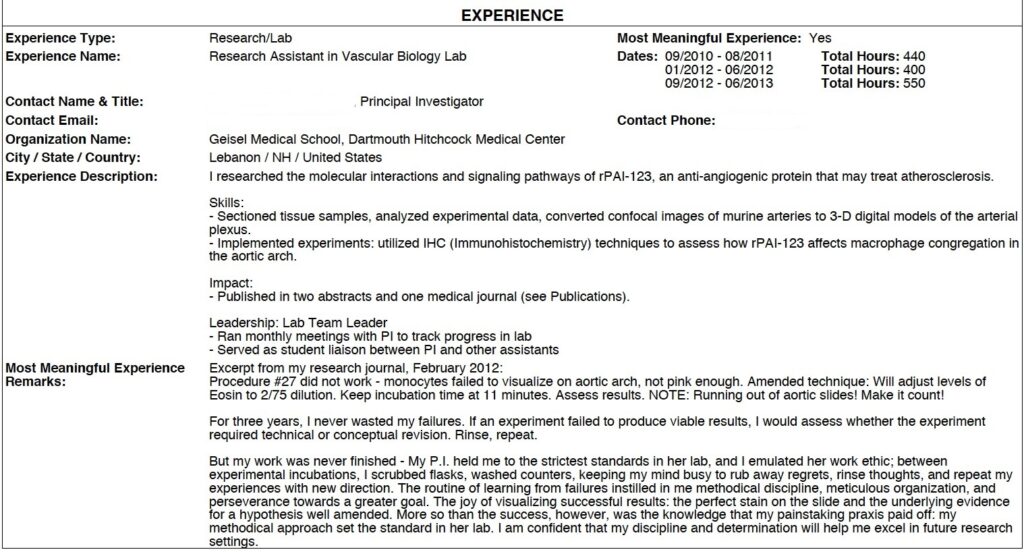 examples of how many clinical hours for med school requirements