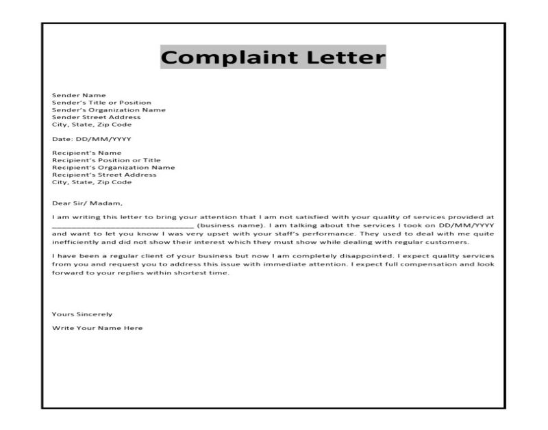 examples of how to write a letter of complaint