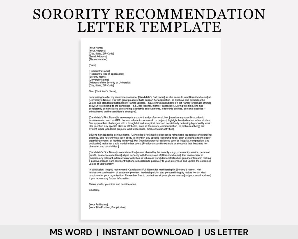 examples of how to write a sorority recommendation letter
