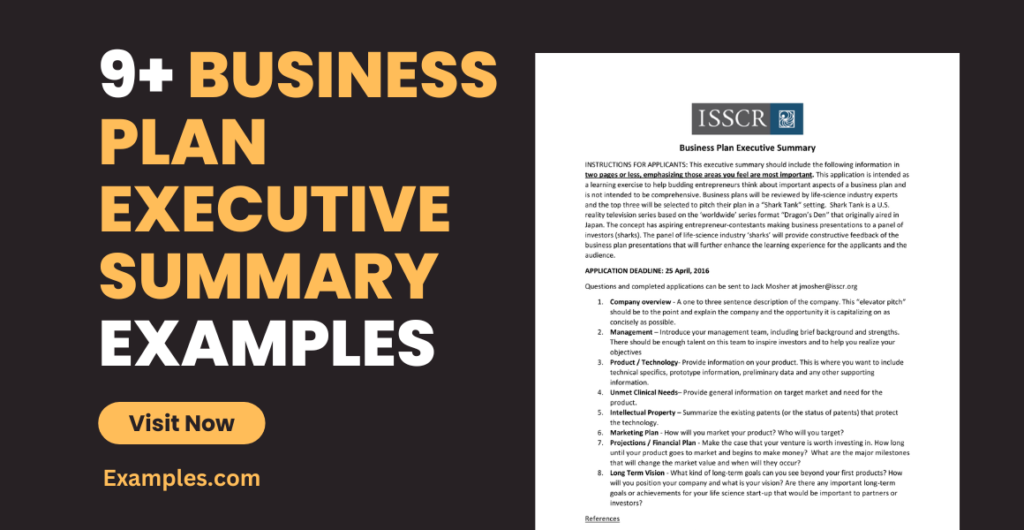 examples of how to write an executive summary for a business plan