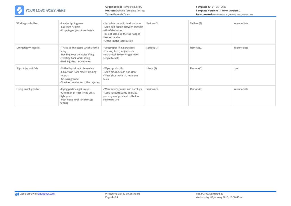 examples of jsa for workplace safety