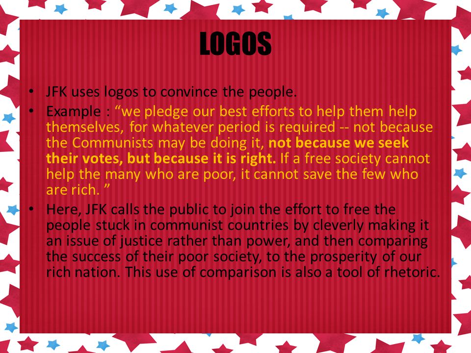 examples of logos in jfks inaugural address explained