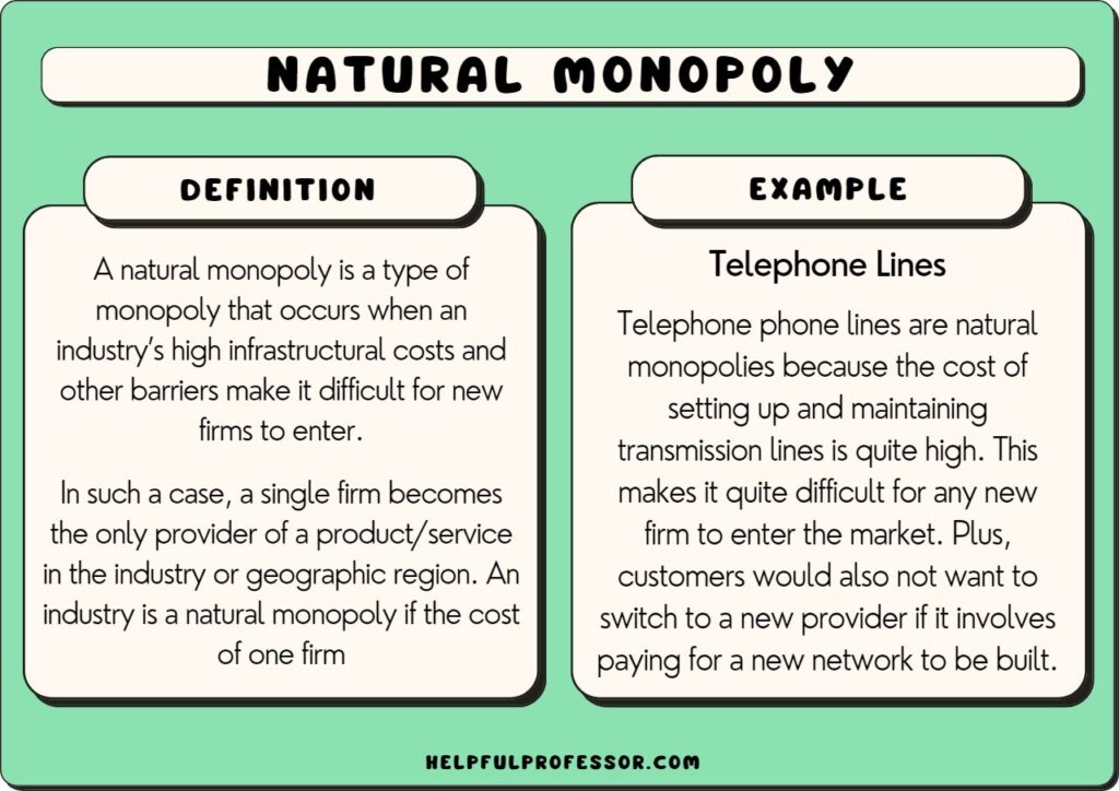 examples of natural monopolies in various industries