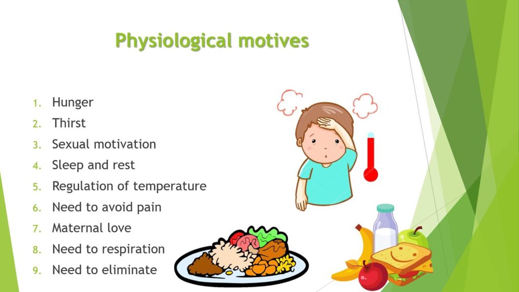 examples of physiological motives or drives except hunger