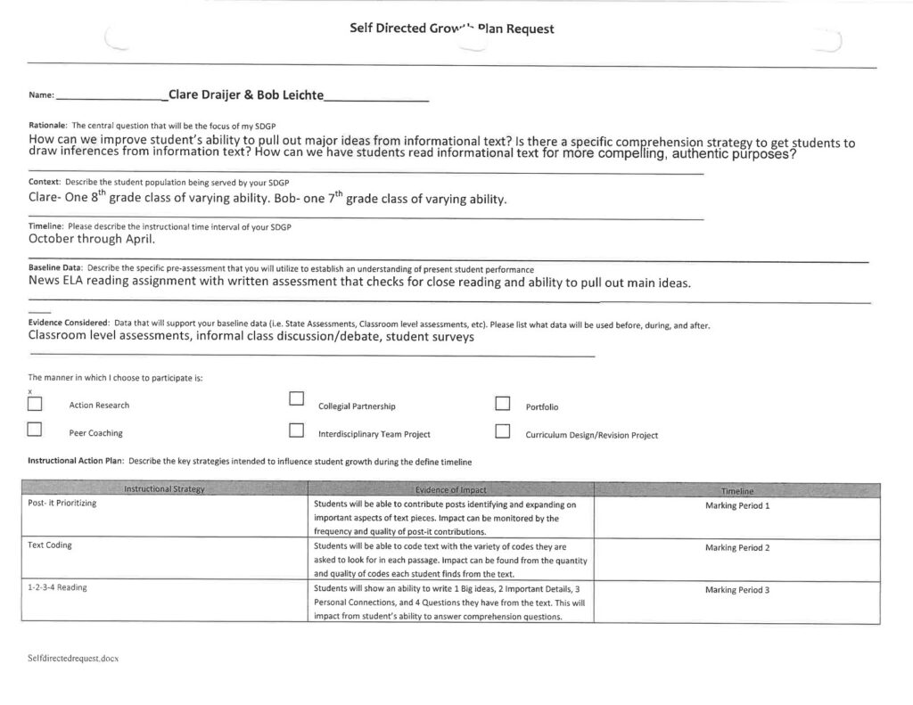 examples of teacher evaluations for growth