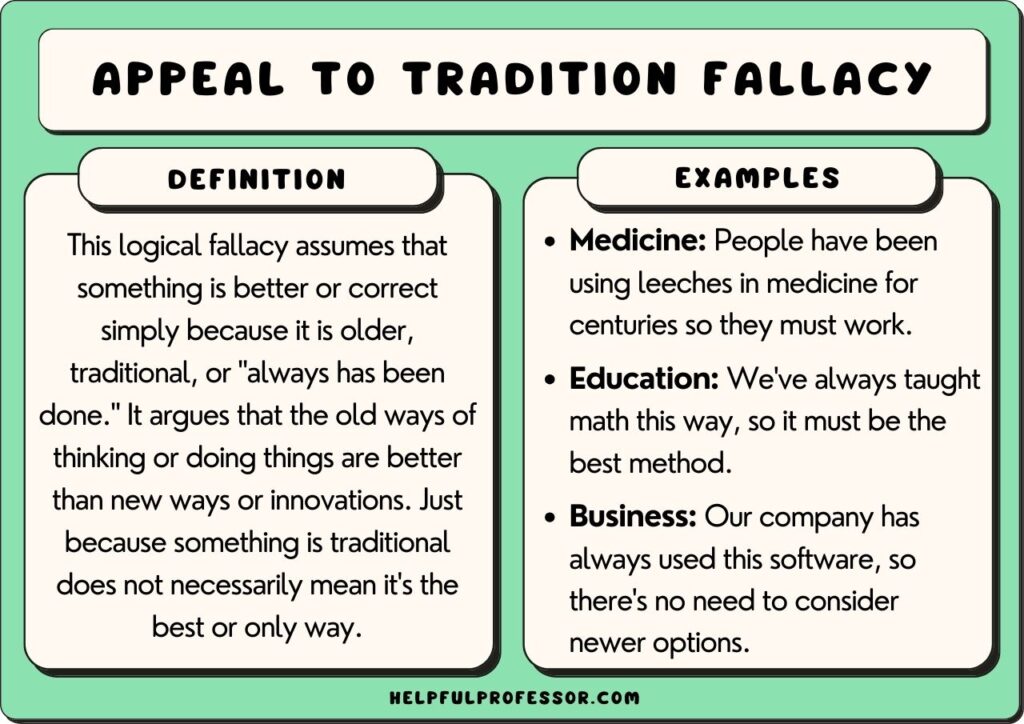 examples of the appeal to tradition fallacy in everyday life