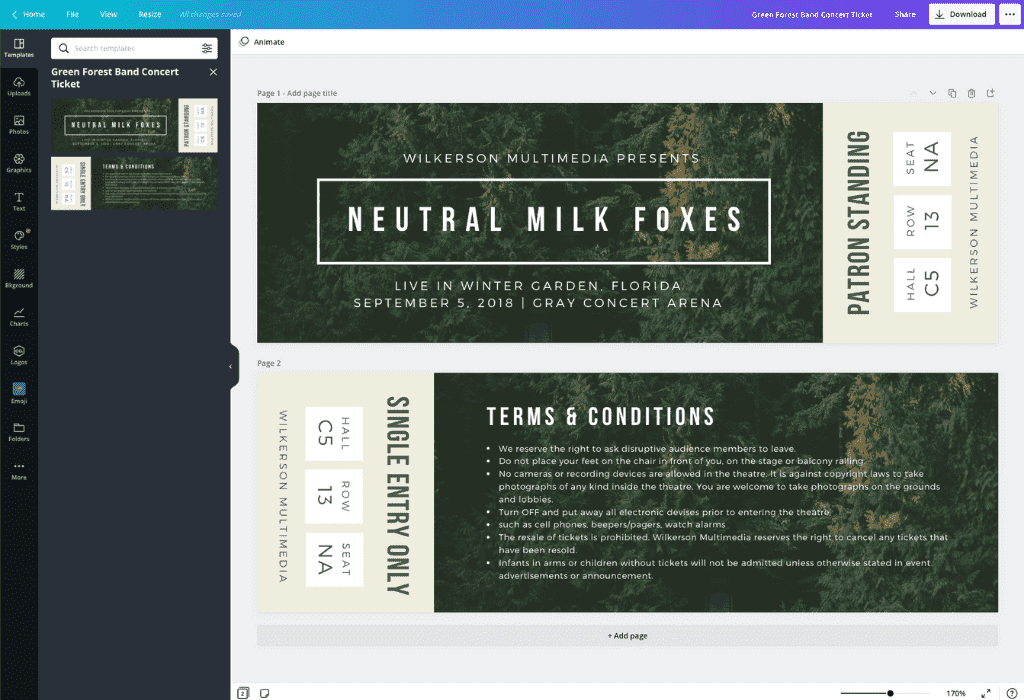 examples of tickets for events travel and services