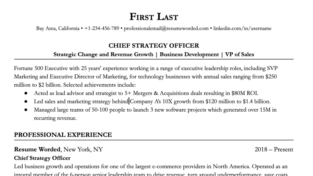 executive summary resume examples for job seekers