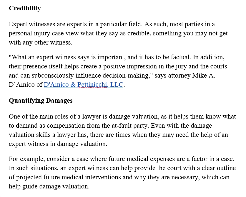 expert witness examples that impact court cases