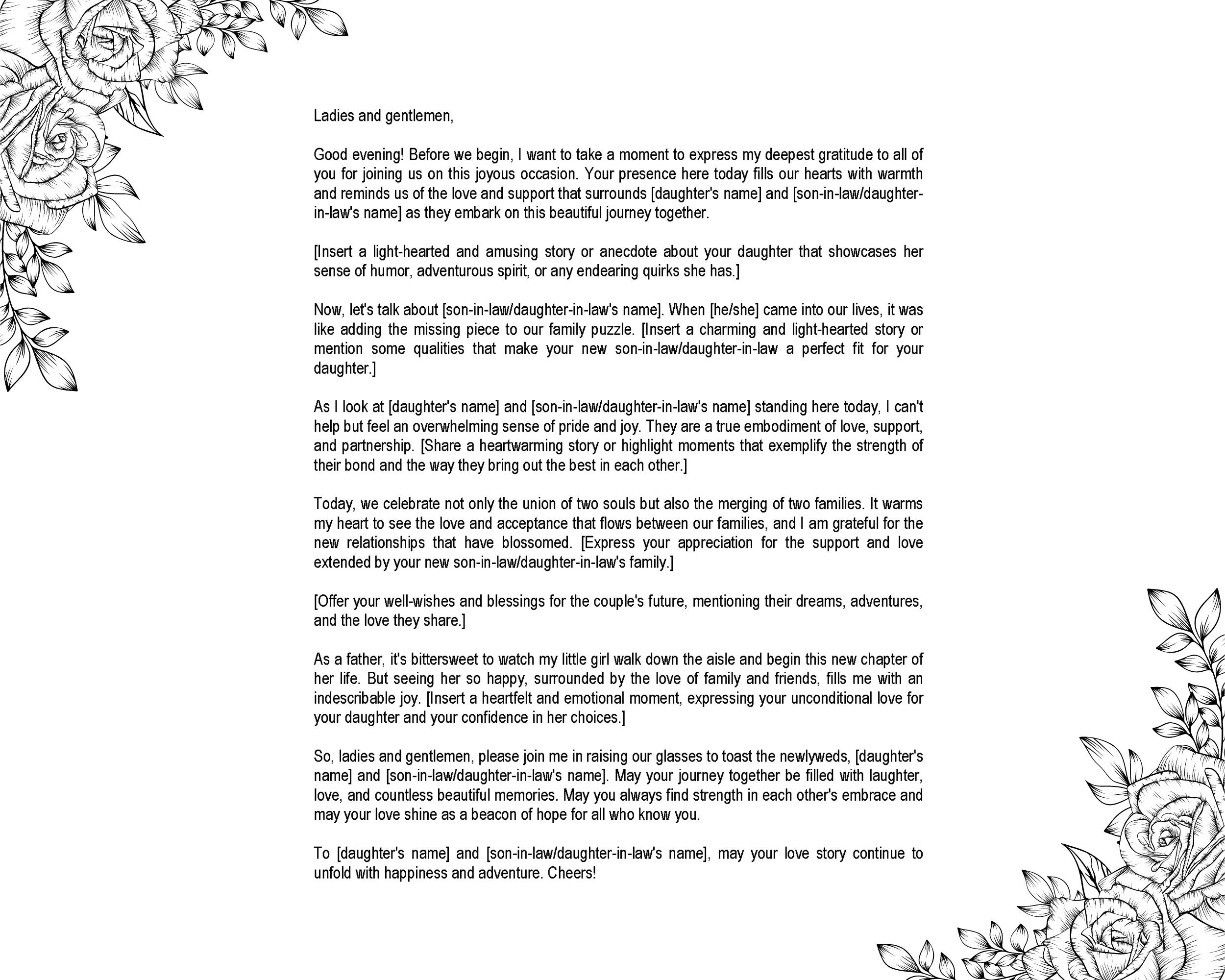 father of the bride speech template examples
