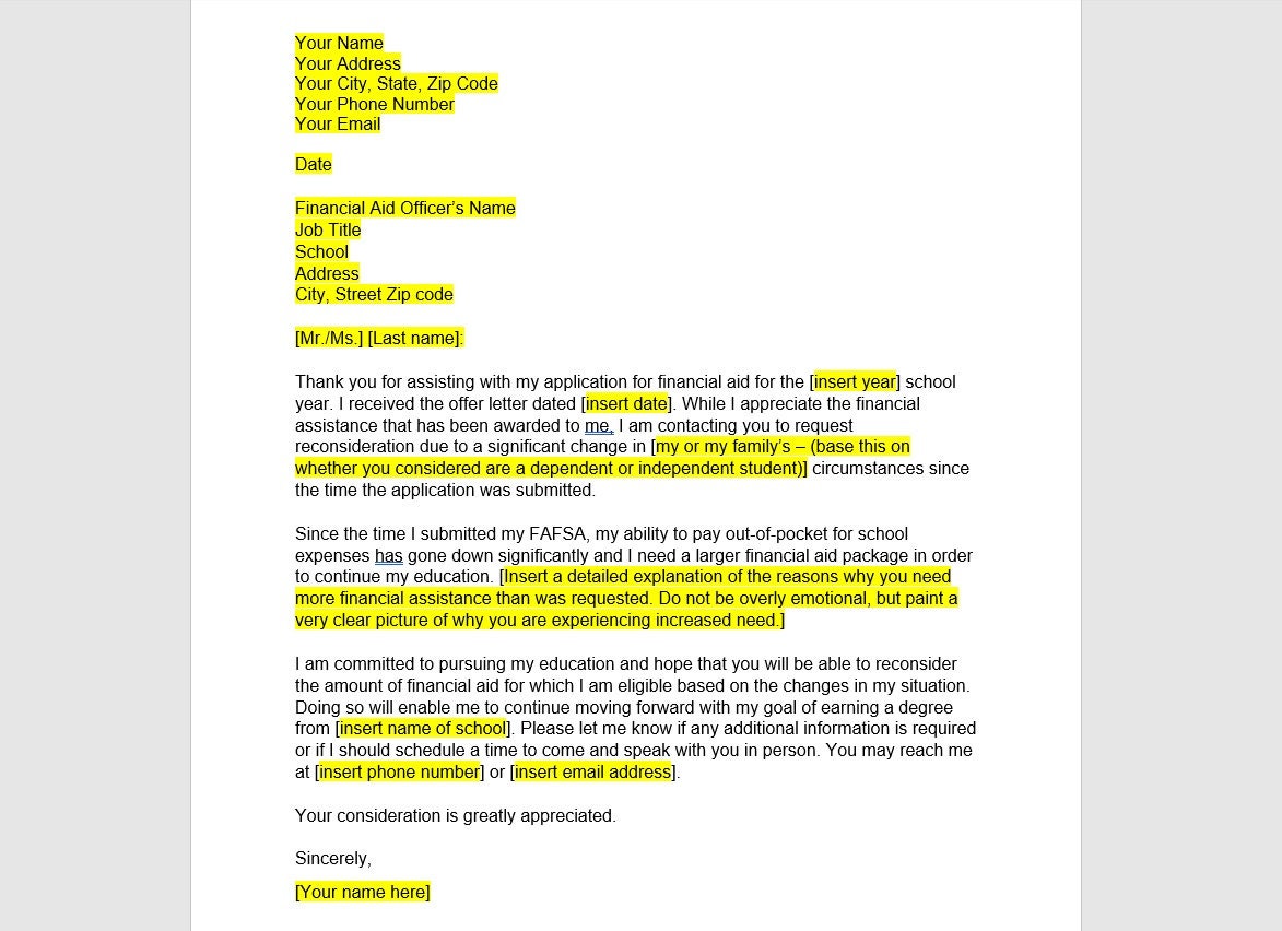 financial aid appeal letter examples you need