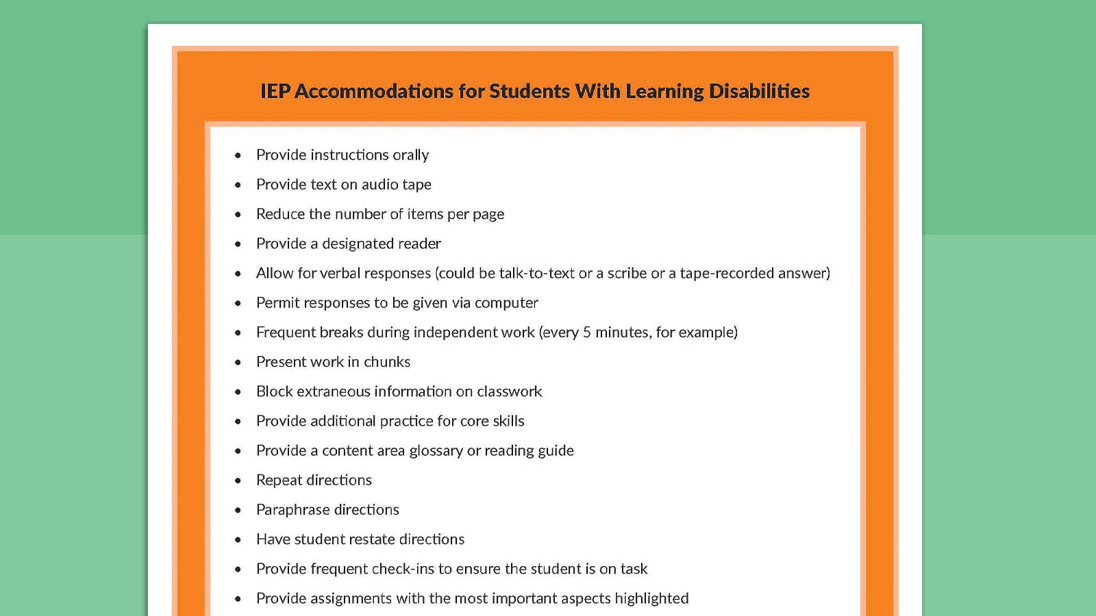 iep accommodations examples for student success