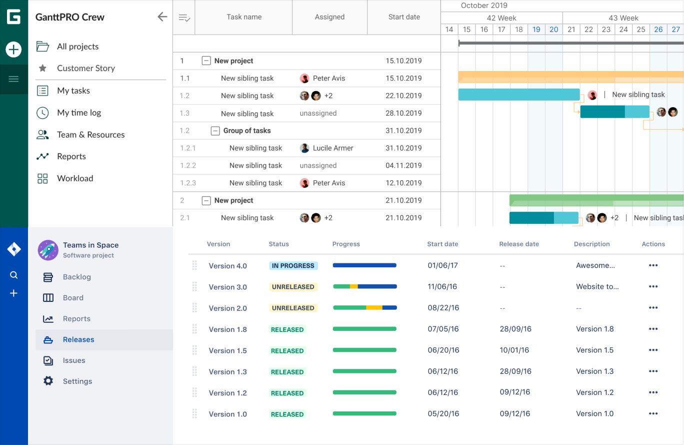 jira and ganttpro examples of project management software