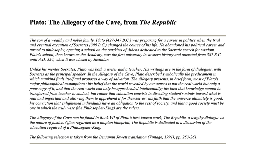 life examples of the allegory of the cave explained