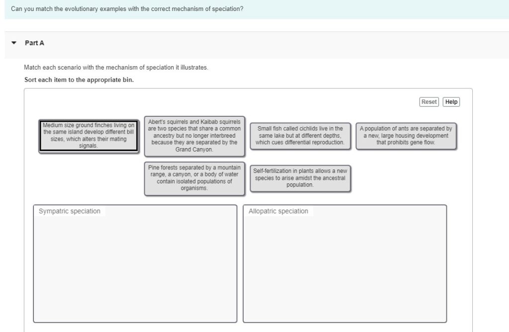 match evolutionary examples to speciation mechanisms effectively